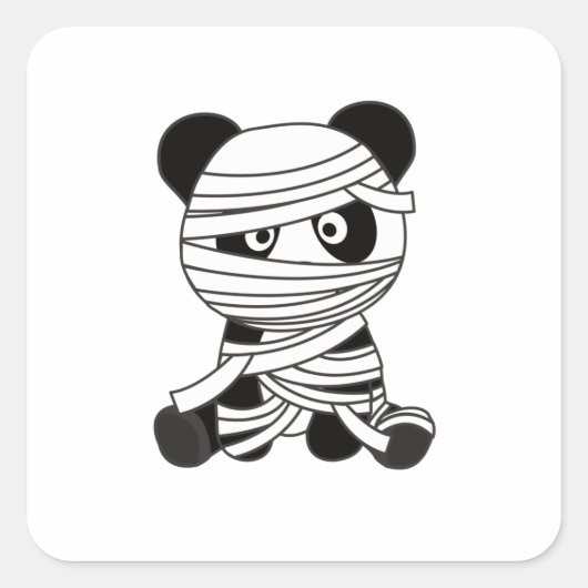 Sticker Carré Panda Mummy Citrouille Pandas Happy Halloween (Devant)