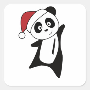 Sticker Carré Panda Noël Neige Animaux d'hiver Pandas