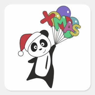 Sticker Carré Panda Noël Neige Animaux d'hiver Pandas