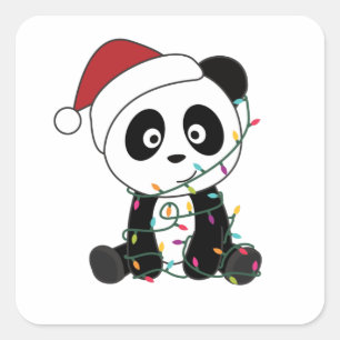 Sticker Carré Panda Noël Neige Animaux d'hiver Pandas