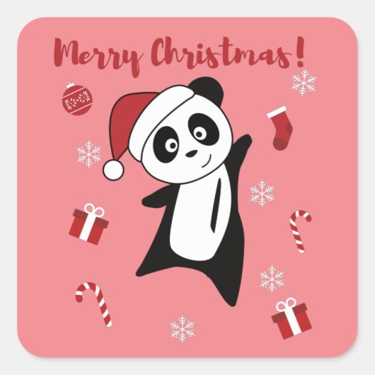 Sticker Carré Panda Noël Neige hiver Animaux Pandas Carré (Devant)