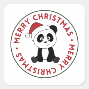 Sticker Carré Panda Noël Neige hiver Animaux Pandas Carré