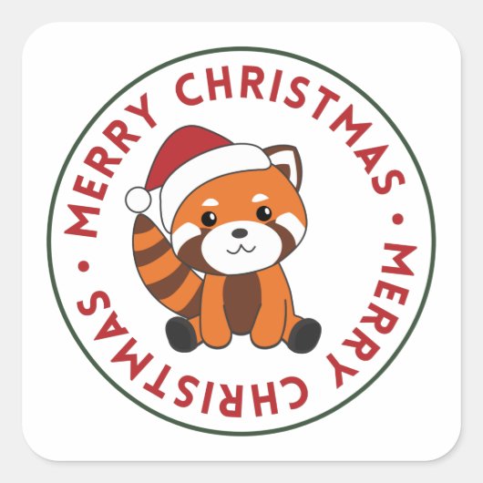 Sticker Carré Panda Rouge Noël Neige Hiver Animaux Pandas Squ (Devant)