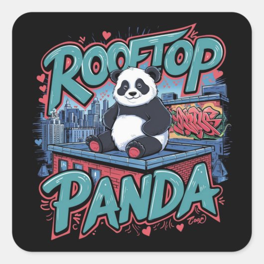 Sticker Carré Panda sur le toit (Devant)