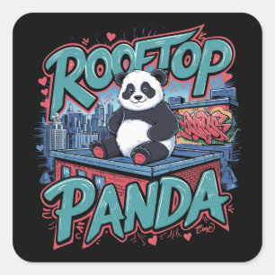 Sticker Carré Panda sur le toit