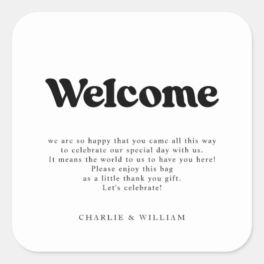 Sticker Carré Panier cadeau de bienvenue Mariage rétro (Devant)