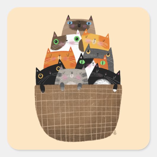 Sticker Carré Panier de chatons (Devant)