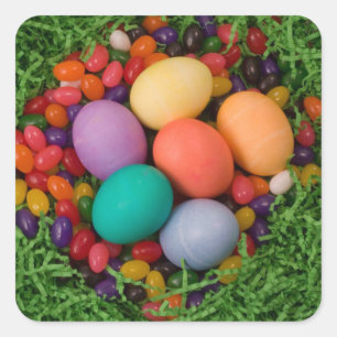 Sticker Carré Panier de Pâques - le ressort coloré Eggs des