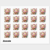 Sticker Carré Panier de Pâques Œufs Roses Poussin Jaune (Feuille)