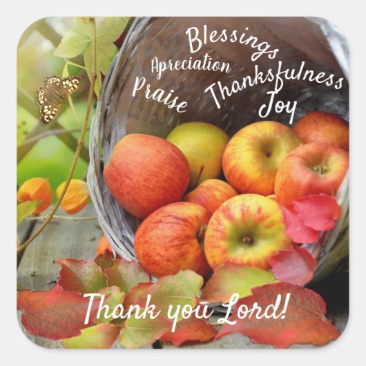 Sticker Carré Panier de pomme, louanges et serviette d'action de (Devant)