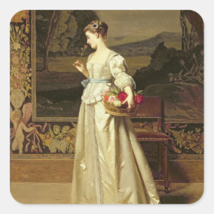 Sticker Carré Panier Rose (huile sur panneau)