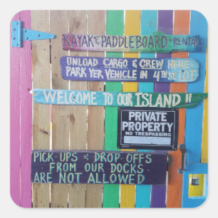 Sticker Carré Panneau coloré Welcome Island Carribean