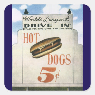 Sticker Carré Panneau d'affichage vintage, plus grand drive-in a