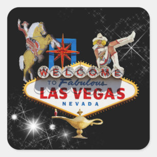Sticker Carré Panneau de bienvenue de Las Vegas sur fond étoilé