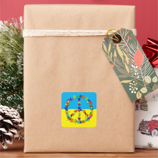 Sticker Carré Panneau de paix avec fleurs, bouton drapeau ukrain (vacances)