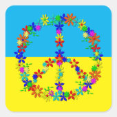Sticker Carré Panneau de paix avec fleurs, bouton drapeau ukrain (Devant)