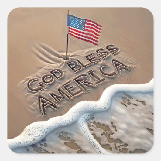 Sticker Carré Panneau de plage God Bless America (Devant)