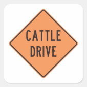 Sticker Carré Panneau de route de Cattle Drive (Devant)
