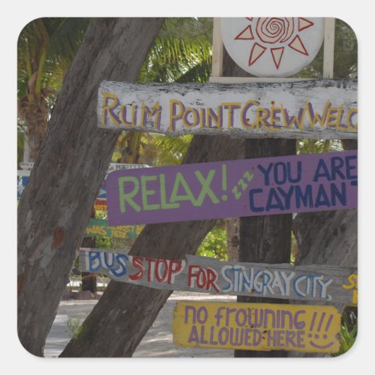 Sticker Carré Panneau de signalisation Rum Point Grand Cayman (Devant)
