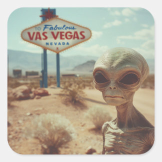 Sticker Carré Panneau Triste Alien Devant Las Vegas