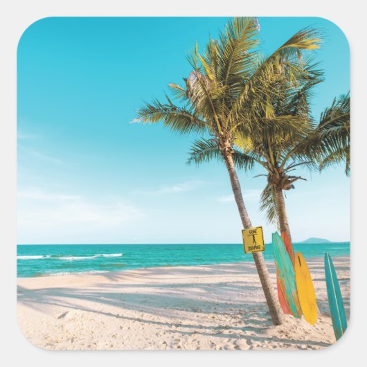 Sticker Carré Panneaux de surf sur la plage lancer oreiller (Devant)