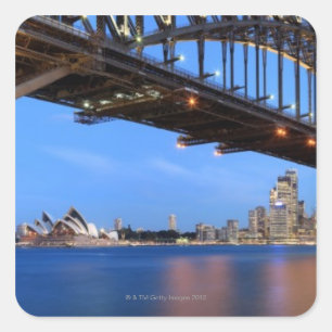 Sticker Carré Panorama de pont de port de Sydney, opéra de