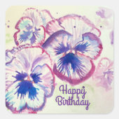 Sticker Carré Pansies Pansy Fleur violet Rose floral (Devant)