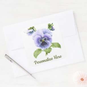Sticker Carré Pansies violettes Art Botanique Floral