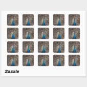 Sticker Carré Paon Bleu Antique (Feuille)