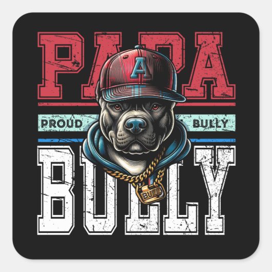 Sticker Carré Papa Bully Fier Bully Papa Bulldog (Devant)