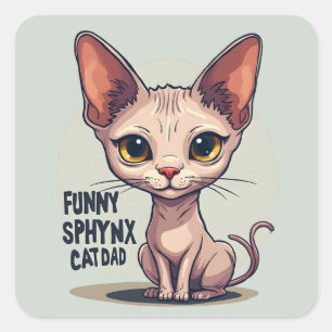 Sticker Carré Papa Chat Sphynx Drôle - Art de Dessin Animé