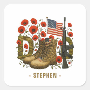 Sticker Carré Papa patriotique - Drapeau américain avec Bottes d