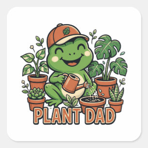 Sticker Carré Papa plante grenouille arrosant des plantes d'inté