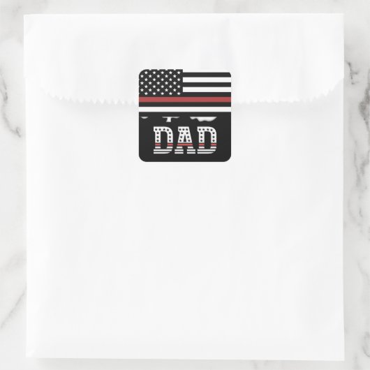 Sticker Carré Papa Thin Red Line Pompier papa Cadeaux (Sac)