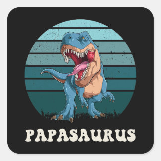 Sticker Carré Papasaurus Dinosaure drôle sur Green Retro Sunset