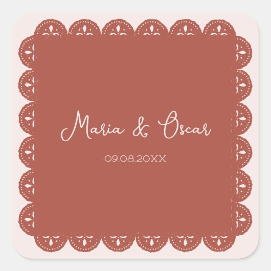 Sticker Carré Papel Picado Terracotta Mariage mexicain (Devant)