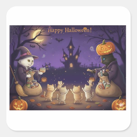 Sticker Carré Paper&Pukku happy halloween! (Devant)