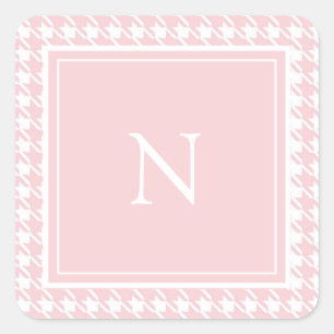 Sticker Carré Papier à carreaux Houndstooth Rose Pastel Monogram
