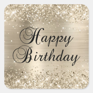 Sticker Carré Papier Aluminium Pailleté Champagne Joyeux Anniver