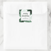 Sticker Carré Papier aquarelle vert carreau Joyeux Noël Nom  (Sac)