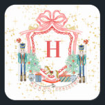 Sticker Carré Papier Carré Monogram Christmas Nutcracker Crest<br><div class="desc">Ajoutez une touche de charme classique à vos cadeaux de vacances avec nos Stickers Crest Nutcracker personnalisables. Avec un design de casse-noix fantaisiste,  ces étiquettes sont la façon idéale d'ajouter une touche personnelle à vos cadeaux. Customisez-les avec votre choix de monogramme pour un cadeau vraiment unique.</div>