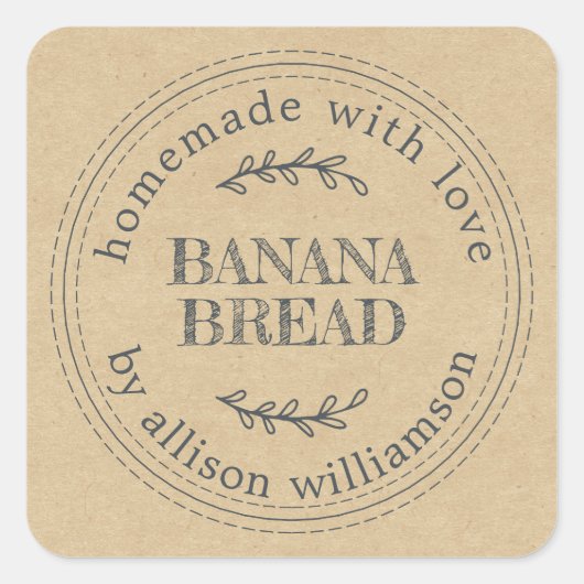 Sticker Carré Papier Kraft Cadeau de Boulangerie Maison Rustique (Devant)