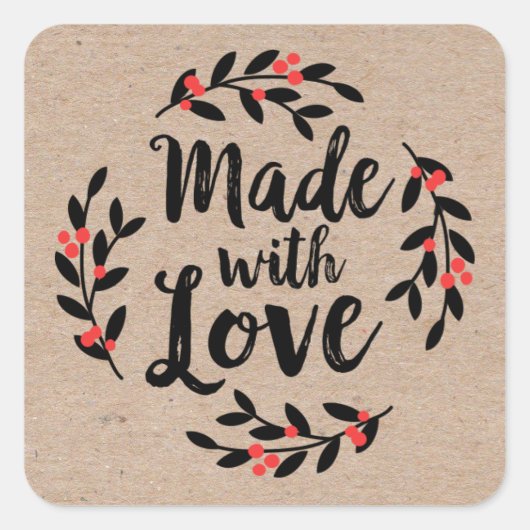 Sticker Carré Papier Kraft fait avec amour Noël (Devant)