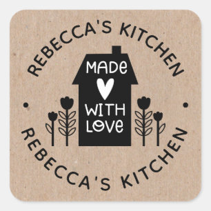 Sticker Carré Papier Kraft Rustique Cute Fait Maison Avec Amour