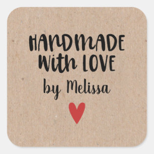 Sticker Carré Papier Rustique Kraft fait main avec amour