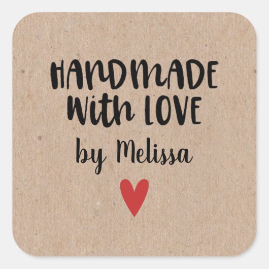 Sticker Carré Papier Rustique Kraft fait main avec amour (Devant)