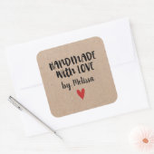 Sticker Carré Papier Rustique Kraft fait main avec amour (Enveloppe)