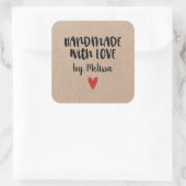 Sticker Carré Papier Rustique Kraft fait main avec amour (Sac)