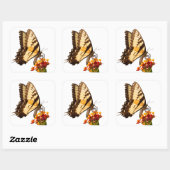 Sticker Carré Papillon à queue noire sur la fleur d'algue (Feuille)