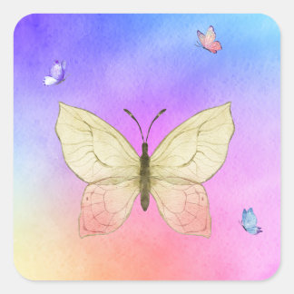 Sticker Carré Papillon aquarelle